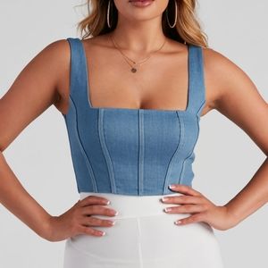 Square Neck Denim Corset